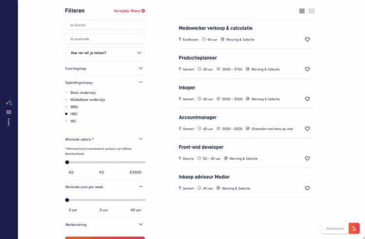 Screenshot - Brabant Match - Vacature filteren