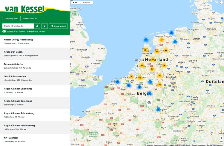 Screenshot - Van Kessel - Tankstation finder - Alle tankstations