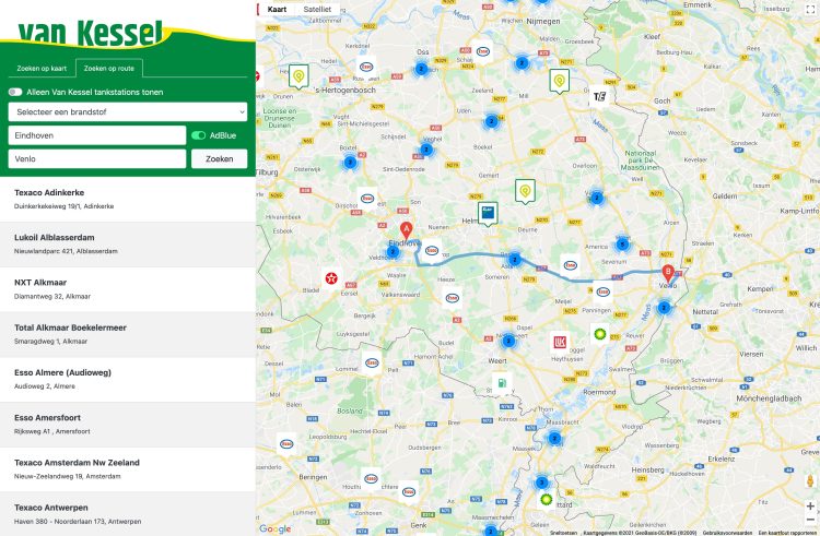 Screenshot - Van Kessel - Tankstation finder - Route